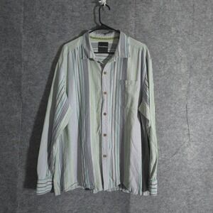 Tommy Bahama Mens Sz XXL Shirt Green Gray Stripe Long Sleeve Button Front Silk